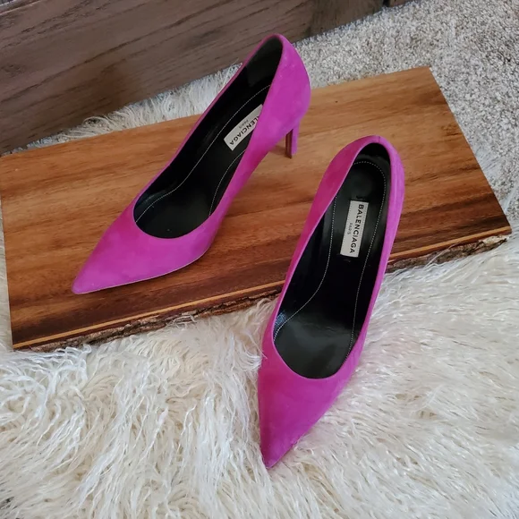 Balenciaga Magenta Suede Point Toe Heels - Picture 3 of 6